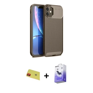 ieg™ iPhone 11 Kılıf Eksen Form Prime - Siyah Bilvis 5in1 5D Magic Hayalet Cam Ekran Koruyucu + Rainbow Kamera Lens Koruma Cam - KI