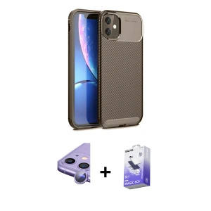 ieg™ iPhone 11 Kılıf Eksen Form Prime - Siyah Bilvis 5in1 5D Magic Hayalet Cam Ekran Koruyucu + Raze Metal Kamera Lens - MR