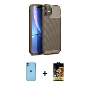 ieg™ iPhone 11 Kılıf Eksen Form Prime - Siyah Buffer Cam Ekran Koruyucu + Neon Fosforlu Kamera Lens - TU