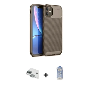 ieg™ iPhone 11 Kılıf Eksen Form Prime - Siyah Joko Magic 5D Cam + Pers Alüminyum Kamera Lens - YL