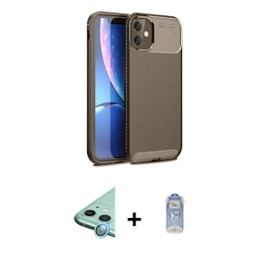 ieg™ iPhone 11 Kılıf Eksen Form Prime - Siyah Joko Magic 5D Cam + Raze Metal Kamera Lens - MI