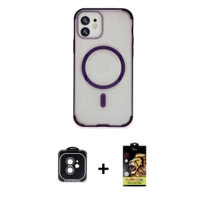 ieg™ iPhone 11 Kılıf Eksen Klasik Koleksiyonu - Siyah Buffer Cam Ekran Koruyucu + PVD Metal Kamera Lens - SH