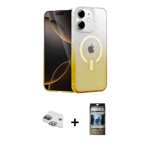 ieg™ iPhone 11 Kılıf Eksen Minimal Özel Seri - Siyah 34D Hayalet Izgaralı Cam + Pers Alüminyum Kamera Lens - YL