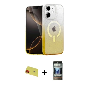 ieg™ iPhone 11 Kılıf Eksen Minimal Özel Seri - Siyah 34D Hayalet Izgaralı Cam + Rainbow Kamera Lens Koruma Cam - KI