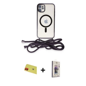 ieg™ iPhone 11 Kılıf Eksen Özel Seri - Siyah Bilvis 3D Cam Ekran Koruyucu + Rainbow Kamera Lens Koruma Cam - KI