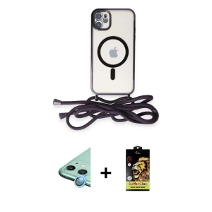 ieg™ iPhone 11 Kılıf Eksen Özel Seri - Siyah Buffer Cam Ekran Koruyucu + Raze Metal Kamera Lens - MI