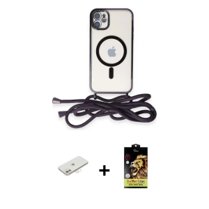 ieg™ iPhone 11 Kılıf Eksen Özel Seri - Siyah Buffer Cam Ekran Koruyucu + Renkli Kamera Lens Koruma Cam - YL
