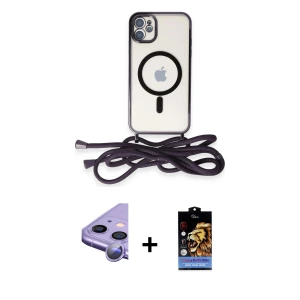 ieg™ iPhone 11 Kılıf Eksen Özel Seri - Siyah Buffer Hayalet Cam Ekran Koruyucu + Raze Metal Kamera Lens - MR