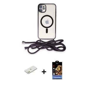 ieg™ iPhone 11 Kılıf Eksen Özel Seri - Siyah Buffer Hayalet Cam Ekran Koruyucu + Renkli Kamera Lens Koruma Cam - TU
