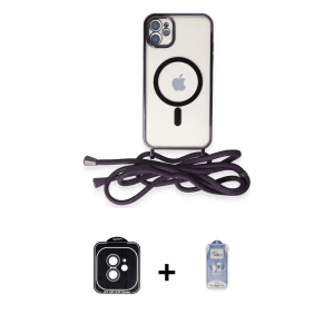 ieg™ iPhone 11 Kılıf Eksen Özel Seri - Siyah Joko Magic 5D Cam + PVD Metal Kamera Lens - SH