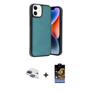 ieg™ iPhone 11 Kılıf Kıvılcım Işık Serisi - Siyah Buffer Hayalet Cam Ekran Koruyucu + Pers Alüminyum Kamera Lens - LT