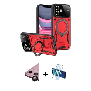 ieg™ iPhone 11 Kılıf Kıvılcım Modern Serisi - Siyah 3D Antistatik Seramik Nano Ekran Koruyucu + Raze Metal Kamera Lens - SH