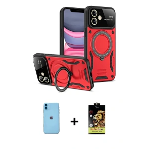 ieg™ iPhone 11 Kılıf Kıvılcım Modern Serisi - Siyah Buffer Cam Ekran Koruyucu + Neon Fosforlu Kamera Lens - MI