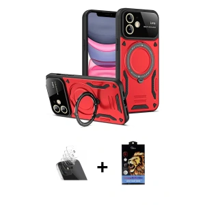 ieg™ iPhone 11 Kılıf Kıvılcım Modern Serisi - Siyah Buffer Hayalet Cam Ekran Koruyucu + Kamera Lens Koruma Cam - SF