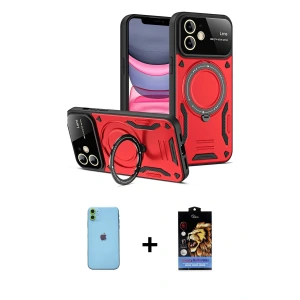 ieg™ iPhone 11 Kılıf Kıvılcım Modern Serisi - Siyah Buffer Hayalet Cam Ekran Koruyucu + Neon Fosforlu Kamera Lens - YL