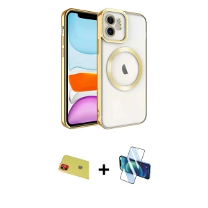 ieg™ iPhone 11 Kılıf Nova Işık Özel Seri - Siyah 3D Antistatik Seramik Nano Ekran Koruyucu + Rainbow Kamera Lens Koruma Cam - KI