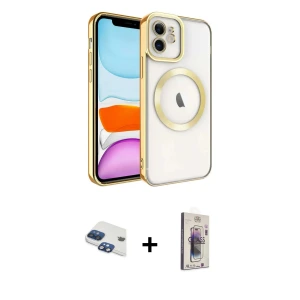 ieg™ iPhone 11 Kılıf Nova Işık Özel Seri - Siyah Bilvis 3D Cam Ekran Koruyucu + Pers Alüminyum Kamera Lens - LT