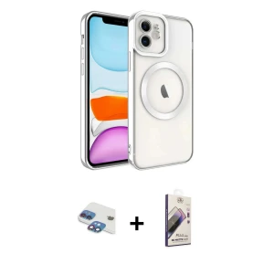 ieg™ iPhone 11 Kılıf Nova Işık Özel Seri - Siyah Bilvis 3D Mat Cam Ekran Koruyucu + Pers Alüminyum Kamera Lens - GI