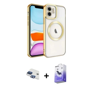 ieg™ iPhone 11 Kılıf Nova Işık Özel Seri - Siyah Bilvis 5in1 5D Magic Hayalet Cam Ekran Koruyucu + Pers Alüminyum Kamera Lens - LT