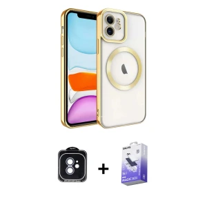 ieg™ iPhone 11 Kılıf Nova Işık Özel Seri - Siyah Bilvis 5in1 5D Magic Hayalet Cam Ekran Koruyucu + PVD Metal Kamera Lens - MI