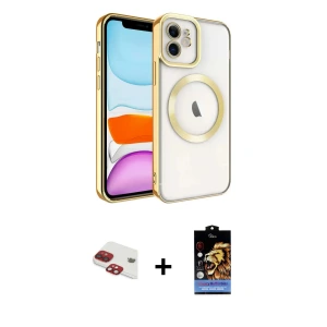 ieg™ iPhone 11 Kılıf Nova Işık Özel Seri - Siyah Buffer Hayalet Cam Ekran Koruyucu + Pers Alüminyum Kamera Lens - KI