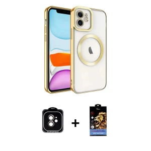ieg™ iPhone 11 Kılıf Nova Işık Özel Seri - Siyah Buffer Hayalet Cam Ekran Koruyucu + PVD Metal Kamera Lens - TU