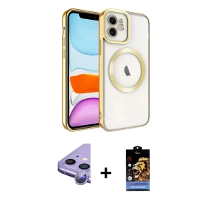 ieg™ iPhone 11 Kılıf Nova Işık Özel Seri - Siyah Buffer Hayalet Cam Ekran Koruyucu + Raze Metal Kamera Lens - MR