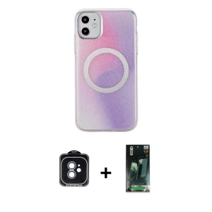 ieg™ iPhone 11 Kılıf Pusula Form - Şeffaf 360 Full Body Arka Koruyucu + PVD Metal Kamera Lens - MI