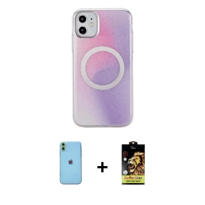 ieg™ iPhone 11 Kılıf Pusula Form - Siyah Buffer Cam Ekran Koruyucu + Neon Fosforlu Kamera Lens - YL
