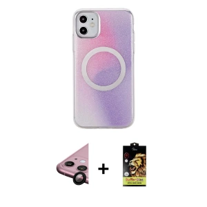ieg™ iPhone 11 Kılıf Pusula Form - Siyah Buffer Cam Ekran Koruyucu + Raze Metal Kamera Lens - SH