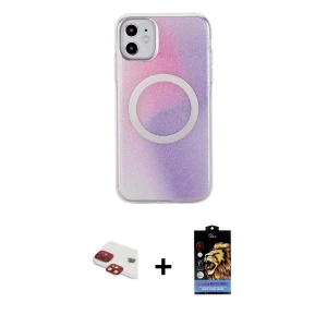 ieg™ iPhone 11 Kılıf Pusula Form - Siyah Buffer Hayalet Cam Ekran Koruyucu + Pers Alüminyum Kamera Lens - KI