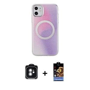 ieg™ iPhone 11 Kılıf Pusula Form - Siyah Buffer Hayalet Cam Ekran Koruyucu + PVD Metal Kamera Lens - YL