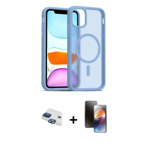 ieg™ iPhone 11 Kılıf Siluet Minimal Prime - Siyah 3D Antistatik Mat Seramik Nano Ekran Koruyucu + Pers Alüminyum Kamera Lens - LT