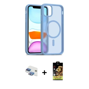 ieg™ iPhone 11 Kılıf Siluet Minimal Prime - Siyah Buffer Cam Ekran Koruyucu + Pers Alüminyum Kamera Lens - GI