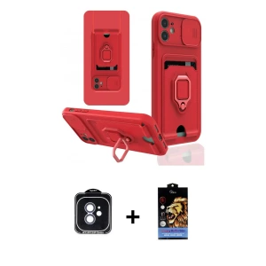 ieg™ iPhone 11 Kılıf Vadi Form Prime - Siyah Buffer Hayalet Cam Ekran Koruyucu + PVD Metal Kamera Lens - MI