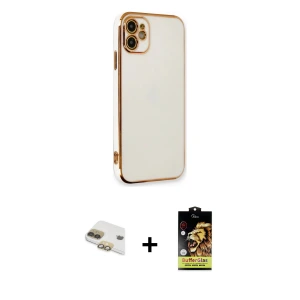 ieg™ iPhone 11 Kılıf Yankı Serisi - Siyah Buffer Cam Ekran Koruyucu + Pers Alüminyum Kamera Lens - GD