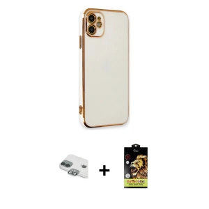 ieg™ iPhone 11 Kılıf Yankı Serisi - Siyah Buffer Cam Ekran Koruyucu + Pers Alüminyum Kamera Lens - YL
