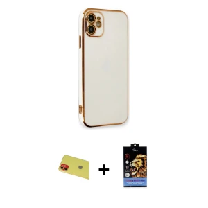 ieg™ iPhone 11 Kılıf Yankı Serisi - Siyah Buffer Hayalet Cam Ekran Koruyucu + Rainbow Kamera Lens Koruma Cam - KI
