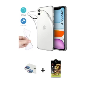 ieg™ iPhone 11 Kılıf Zirve Doku - Siyah Buffer Cam Ekran Koruyucu + Pers Alüminyum Kamera Lens - GI