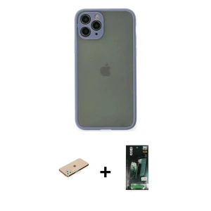 ieg™ iPhone 11 Pro Kılıf Ahenk Çizgi Serisi - Siyah 360 Mat Full Body Arka Koruyucu + Renkli Kamera Lens Koruma Cam - YL