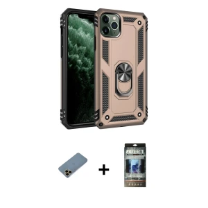 ieg™ iPhone 11 Pro Kılıf Ahenk Klasik Koleksiyonu - Siyah 34D Hayalet Izgaralı Cam + Shine Kamera Lens Koruma Cam - GD