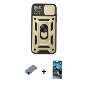 ieg™ iPhone 11 Pro Kılıf Ahenk Klasik - Siyah 34D Izgaralı Cam + Shine Kamera Lens Koruma Cam - GI