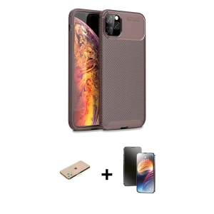ieg™ iPhone 11 Pro Kılıf Eksen Form Prime - Siyah 3D Antistatik Mat Seramik Nano Ekran Koruyucu + Renkli Kamera Lens Koruma Cam - YL