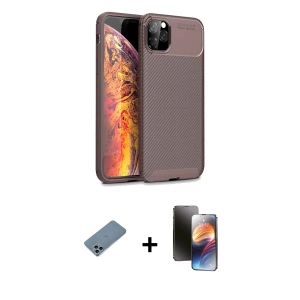 ieg™ iPhone 11 Pro Kılıf Eksen Form Prime - Siyah 3D Antistatik Mat Seramik Nano Ekran Koruyucu + Shine Kamera Lens Koruma Cam - SABE