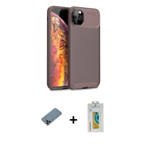 ieg™ iPhone 11 Pro Kılıf Eksen Form Prime - Siyah Polymer Nano Ekran Koruyucu + Shine Kamera Lens Koruma Cam - GD
