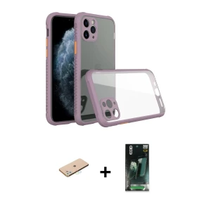 ieg™ iPhone 11 Pro Kılıf Nova Asil Özel Seri - Şeffaf 360 Full Body Arka Koruyucu + Renkli Kamera Lens Koruma Cam - MI
