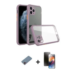 ieg™ iPhone 11 Pro Kılıf Nova Asil Özel Seri - Siyah 3D Antistatik Mat Seramik Nano Ekran Koruyucu + Shine Kamera Lens Koruma Cam - PE