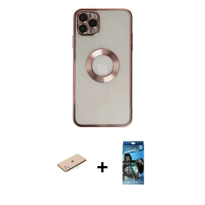 ieg™ iPhone 11 Pro Kılıf Pusula Form - Siyah 34D Izgaralı Cam + Renkli Kamera Lens Koruma Cam - MI