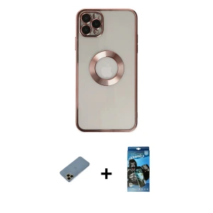 ieg™ iPhone 11 Pro Kılıf Pusula Form - Siyah 34D Izgaralı Cam + Shine Kamera Lens Koruma Cam - GD