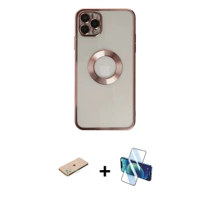 ieg™ iPhone 11 Pro Kılıf Pusula Form - Siyah 3D Antistatik Seramik Nano Ekran Koruyucu + Renkli Kamera Lens Koruma Cam - YL